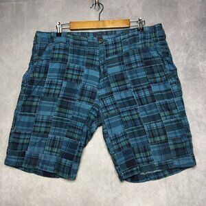 Gap Khakis Mens Quilted Patchwork Shorts size 38 Blue‎ Flat Front Cotton Pockets